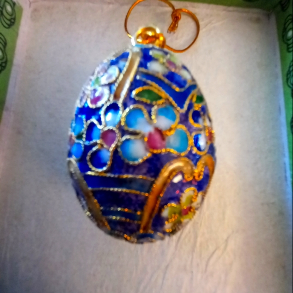 Decorative Egg Floral Enamel Gold Tone Multicolor 2"